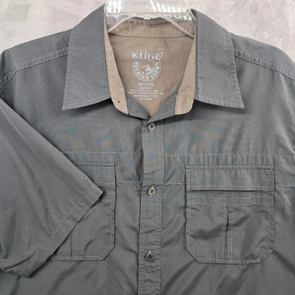 Kuhl Eluxur Shirt Mens Medium Gray Short Sleeve Button Up Hiking Technical - Picture 1 of 9